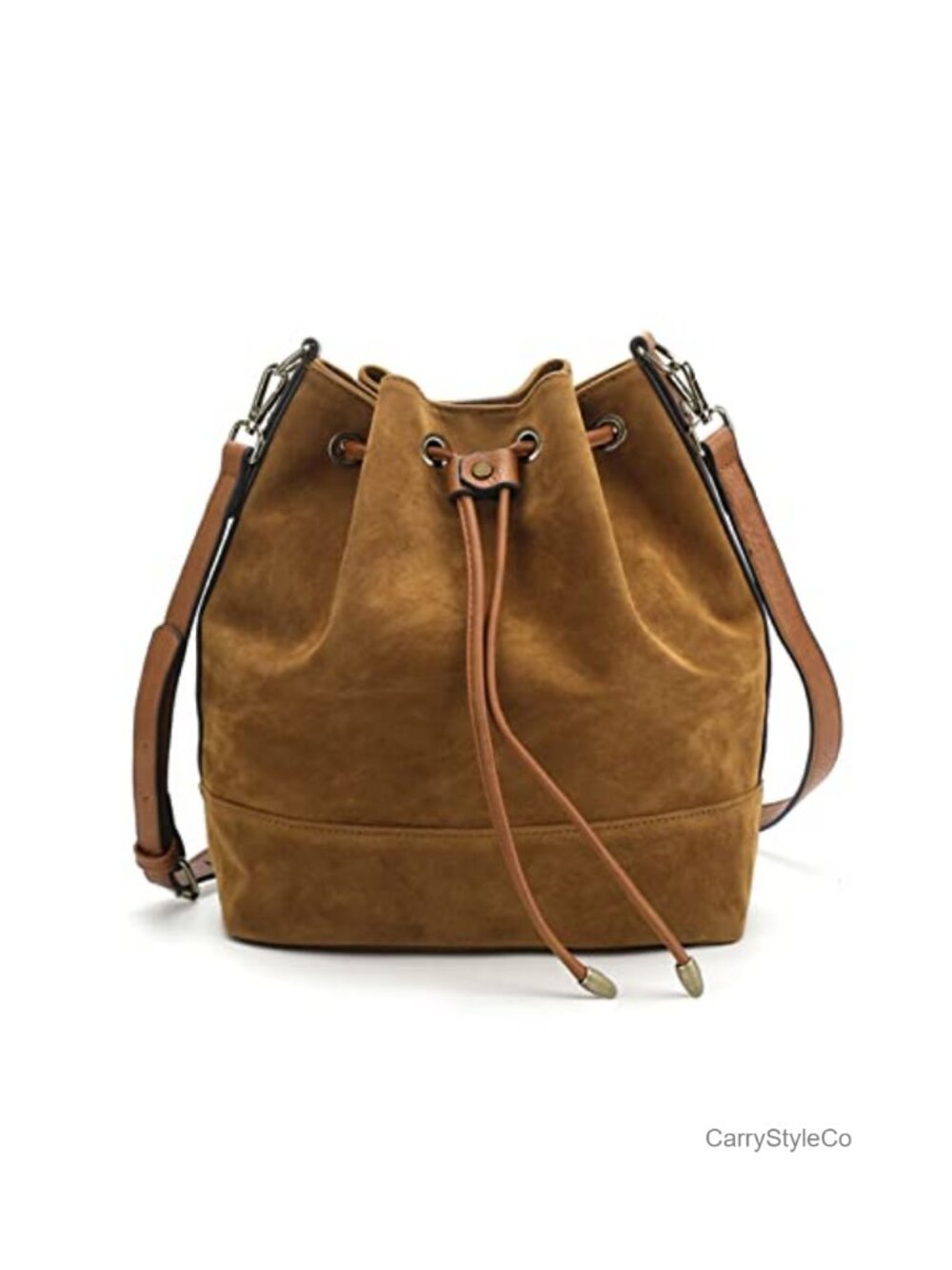 Vegan Suede Leather Bucket Bag Crossbody & Shoulder Purse Drawstring Closure